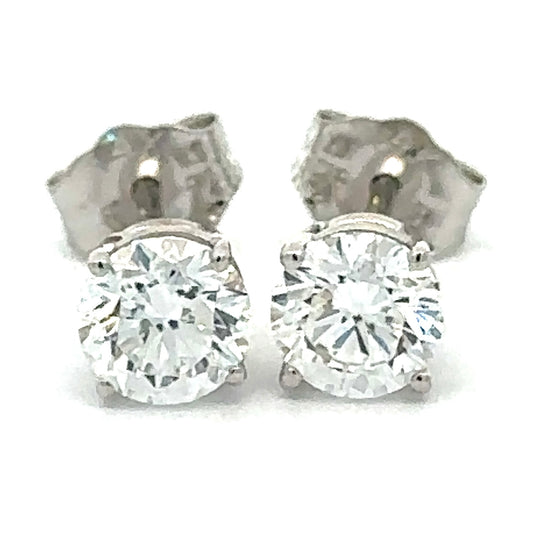 1.00 CTW Round Lab Grown Diamond Stud Earrings in 14K White Gold