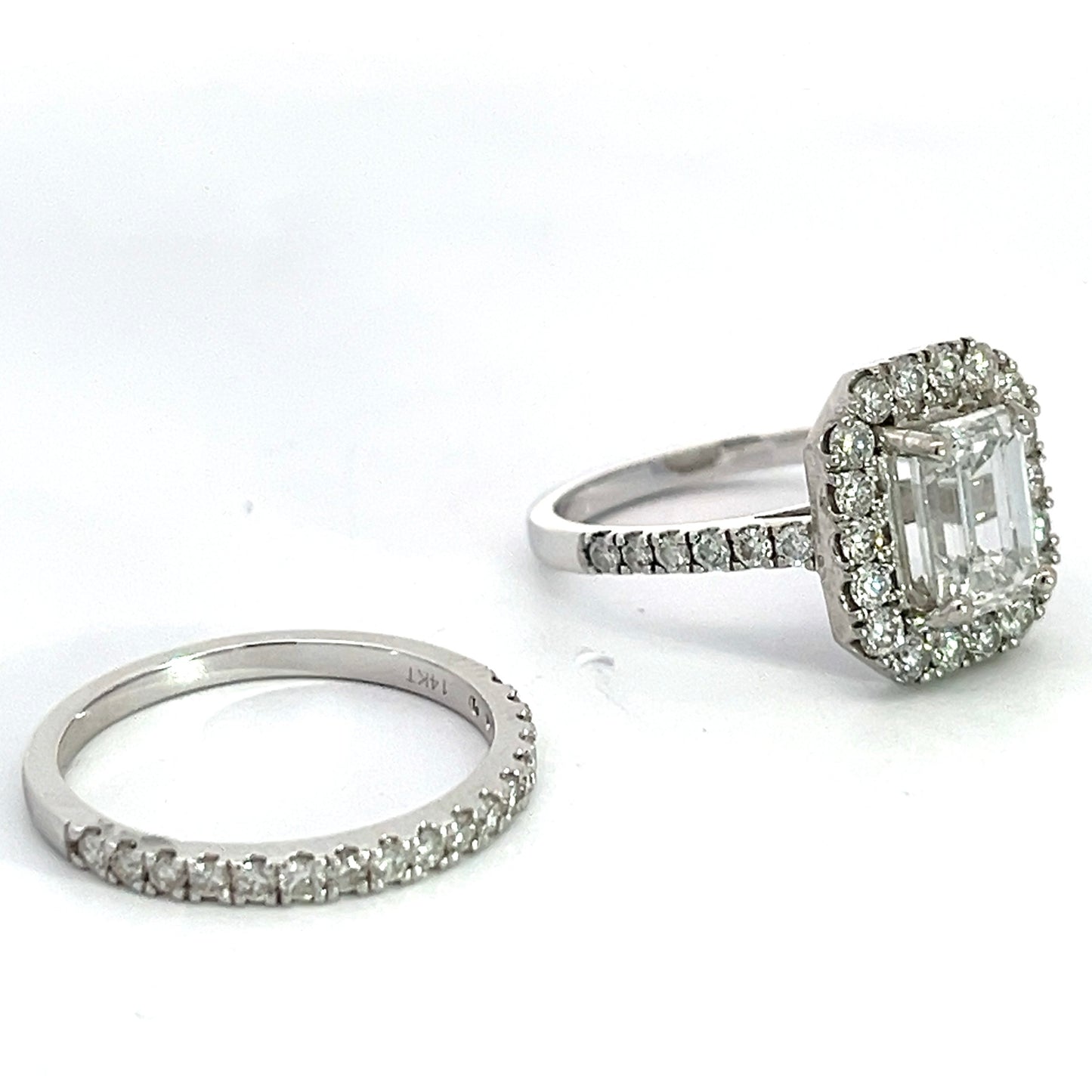 2.25 CTW Emerald Cut Lab Grown Diamond White Gold Wedding Set