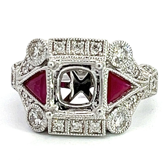 White Gold Diamond and Ruby Antique Mounting