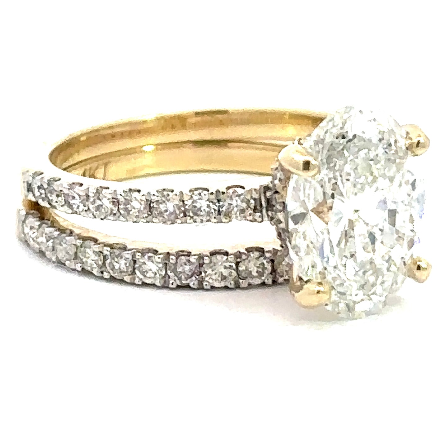 3.81 CTW Oval Lab Grown Diamond Wedding Set in 14K Yellow Gold
