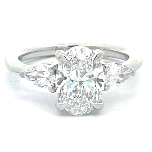 2.48 CTW Oval With Pear Side Stones Lab Grown Diamond Ring in 14K White Gold