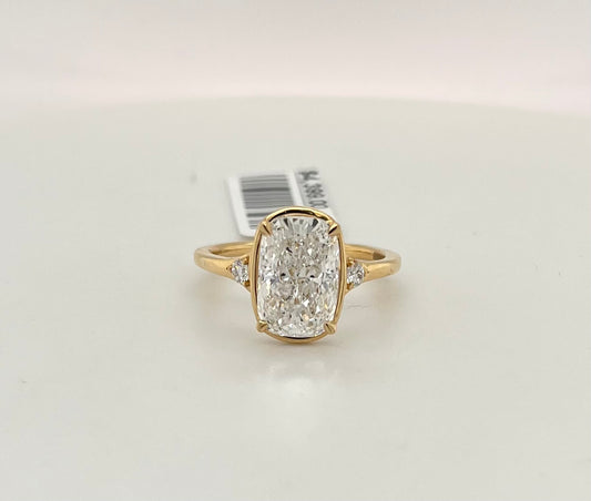 14K Cushion Cut Lab Diamond Solitaire 3.10