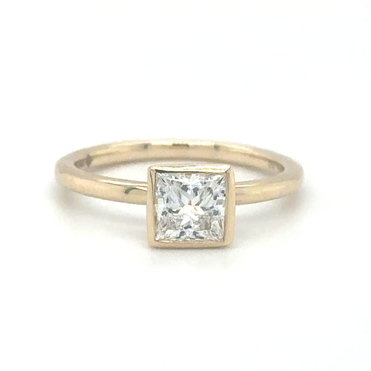 Yellow Gold 14KT 1.00CT Princess Cut Diamond with Bezel Solitaire Sol RIng