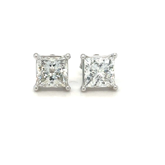 14kt WG 2.50CT Lab Grown Diamond Princess Cut Earrings